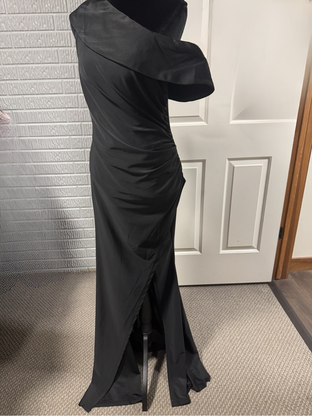 Asymmetrical Neckline Ruched High Slit Dress